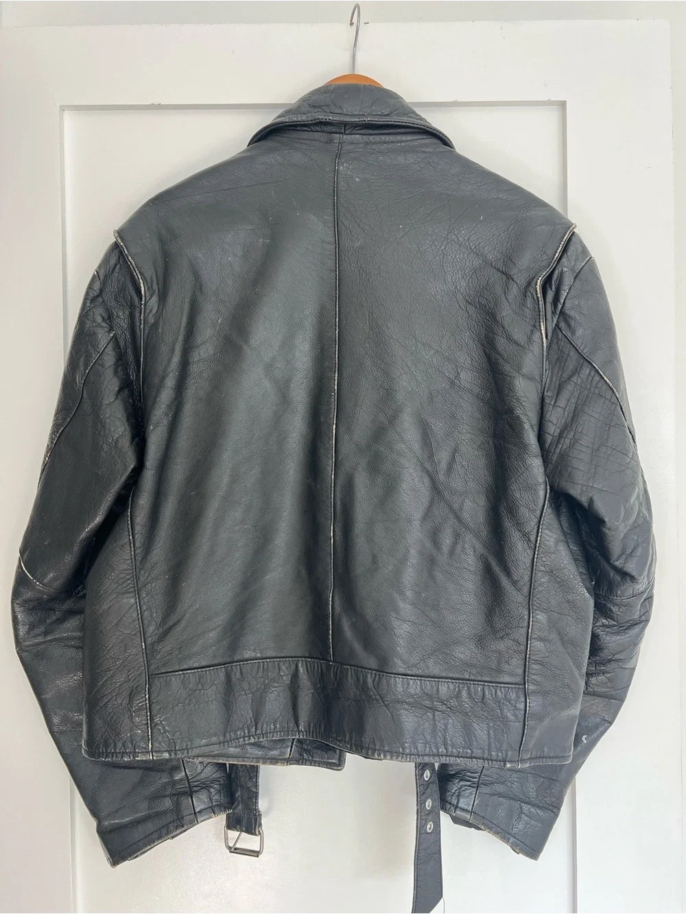 Classic Vintage Black Leather Biker Jacket - unisex oversized
